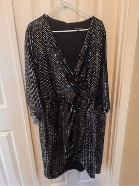 Lane Bryant Black Sequin Faux Wrap-Front Dress